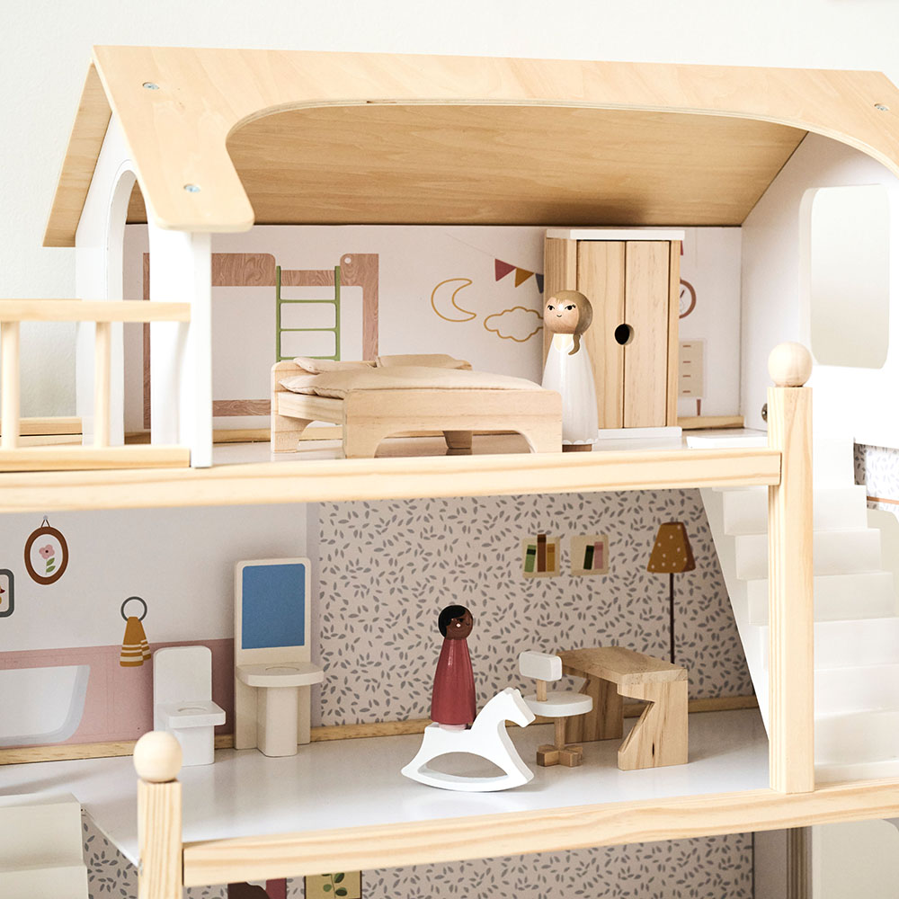 Grande maison de poupée en bois «Blanche» | incl. 19 meubles de poupée | 80 cm | Blanc