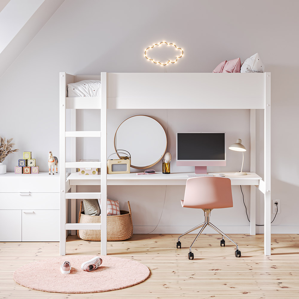 HIGH SLEEPER WITH DESK 200X90 «SOMMET II» | WHITE