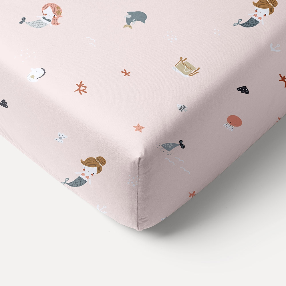 PEUTERBED HOESLAKEN 70x140 CM «MERMAIDS» | LICHT OUDROZE