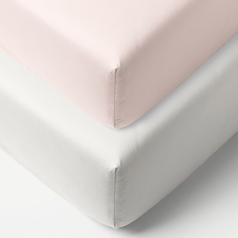 Set van 2 Jersey hoeslakens 40/45x90 cm| Wit en licht roze