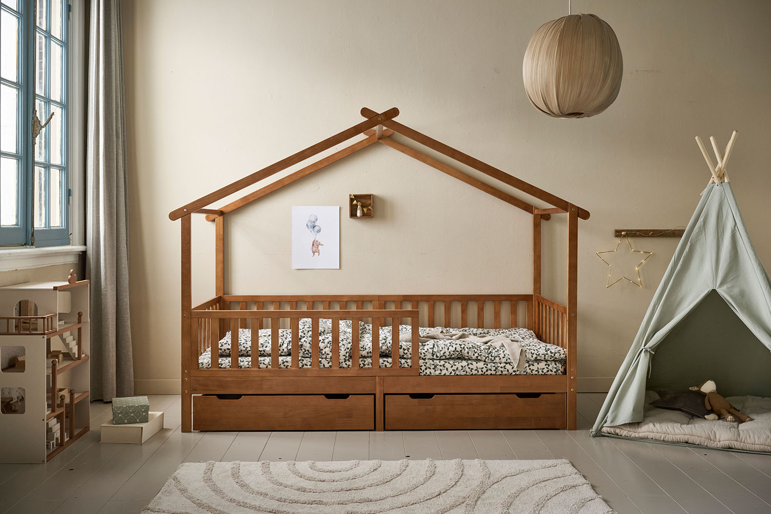 BEDHUISJE / EENPERSOONSBED «MAISON» | 200 X 90 CM | WALNOOT