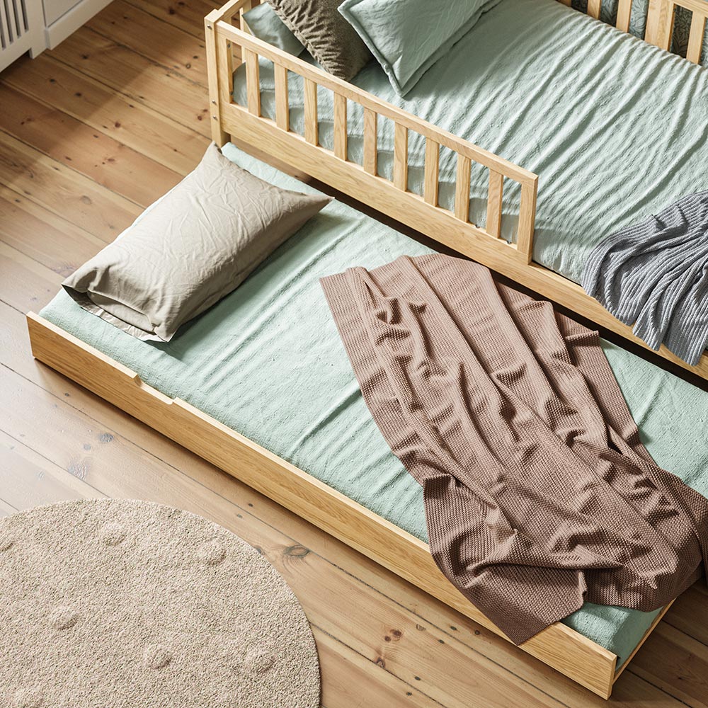 KINDERBED MET ONDERSCHUIFBED «PLUME» | 90 X 200 CM | NATUREL