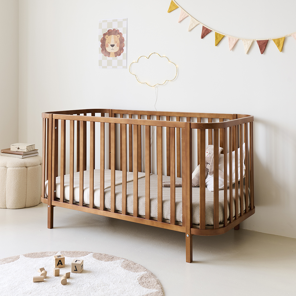 LIT BÉBÉ ÉVOLUTIF OVALE «COCOON» | 70 X 140 CM | NOYER
