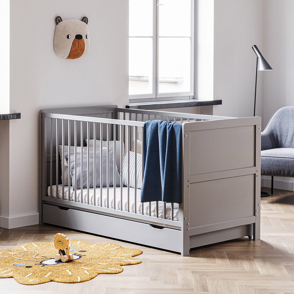 3 in 1 Meegroeibed Evolutif Laurent 0-4 jaar inclusief 10cm premuim matras | GRIJS