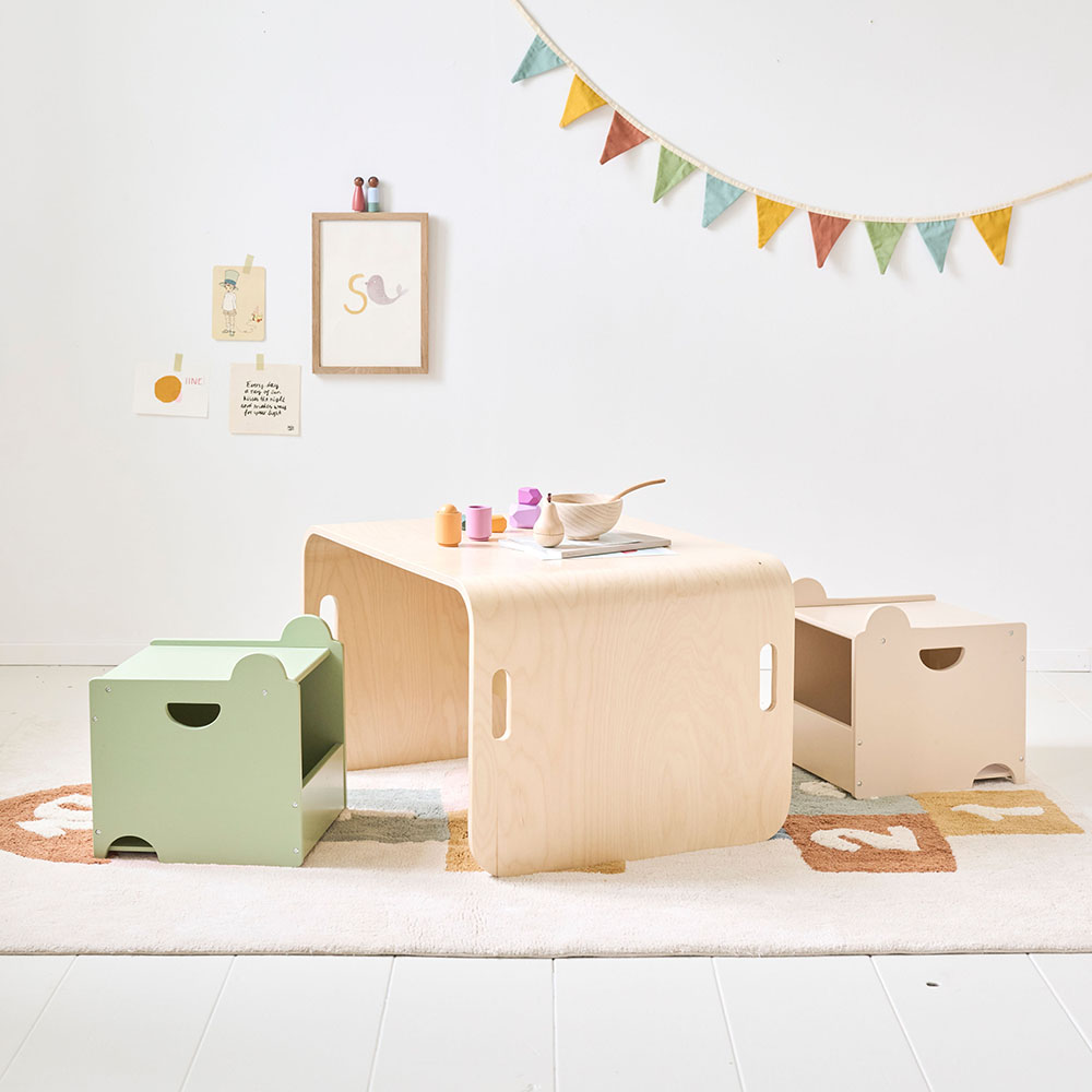 ENSEMBLE DE 2 CAISSES DE RANGEMENT EN BOIS «ARC-EN-CIEL» | VERT ET BEIGE