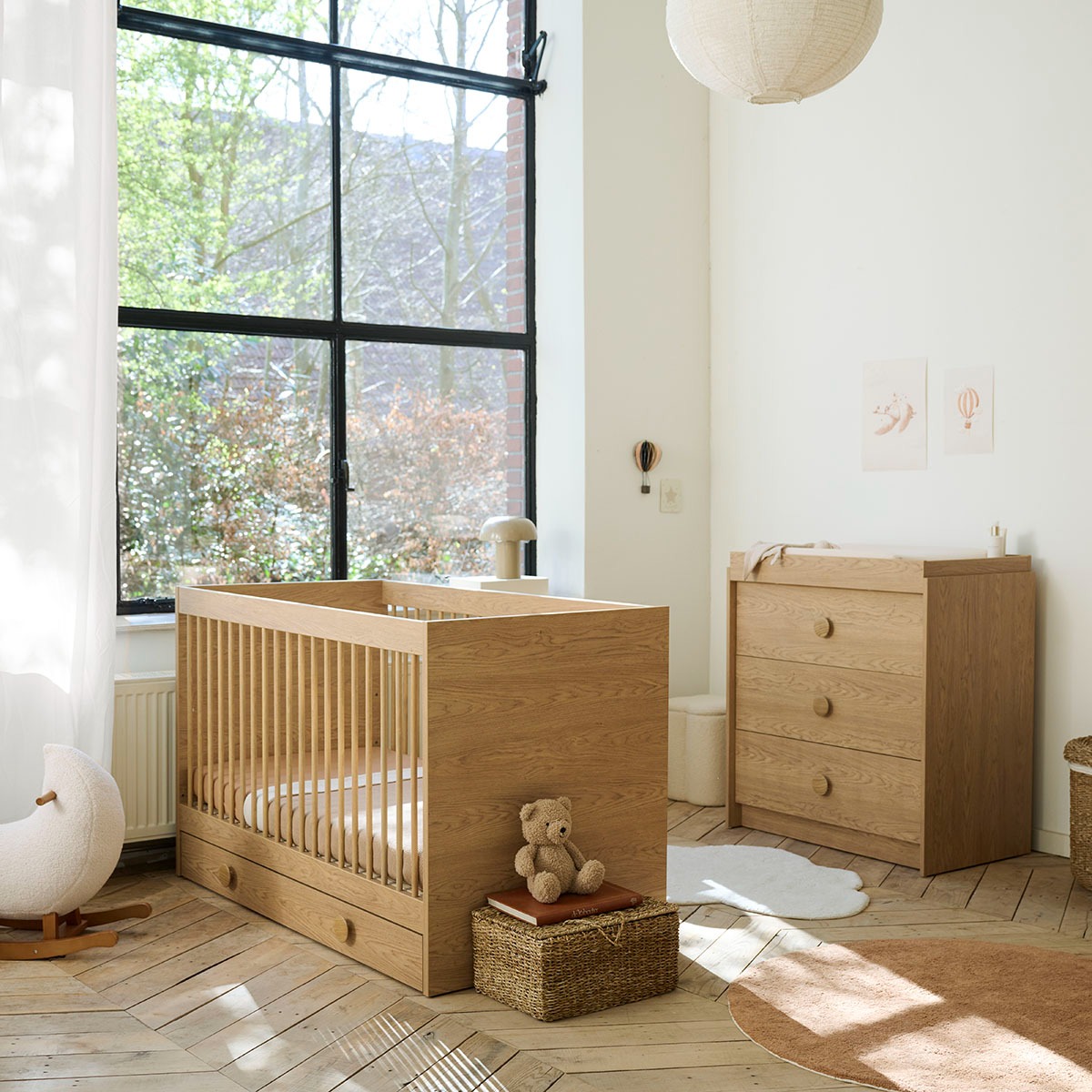 2-teiliges Babyzimmer Set «Rétro» | Mitwachsendes Babybett & Kommode