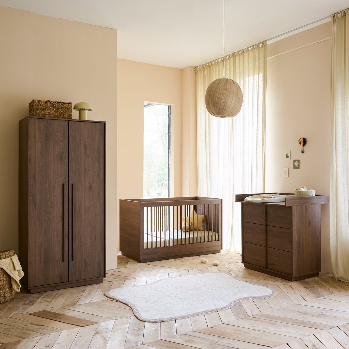 3-teiliges Babyzimmer Set «Noma» | Kleiderschrank, mitwachsendes Babybett & Kommode | Cocoa