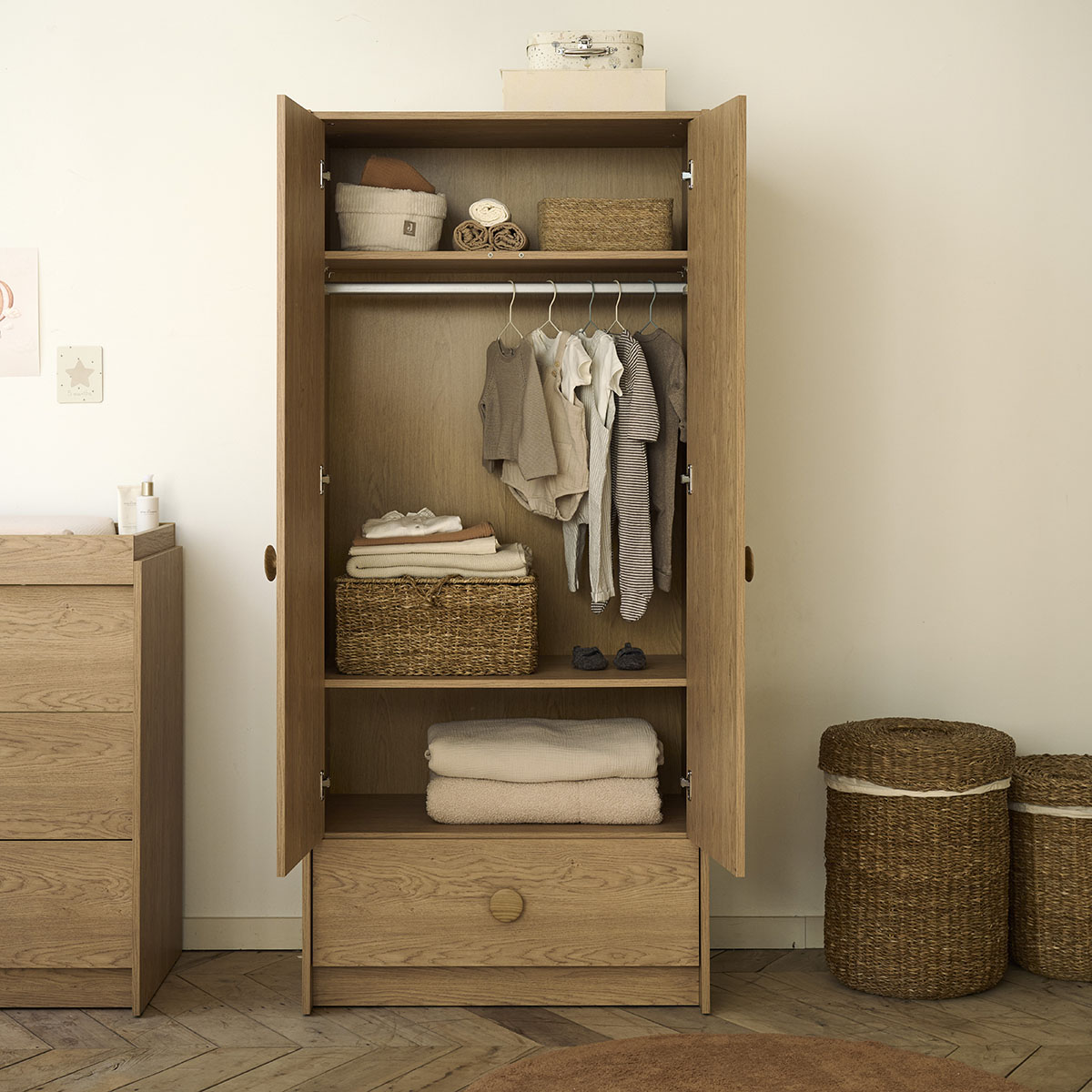 Doorgroei babykamer «Rétro» 3-delig | Meegroeibed, commode en kast