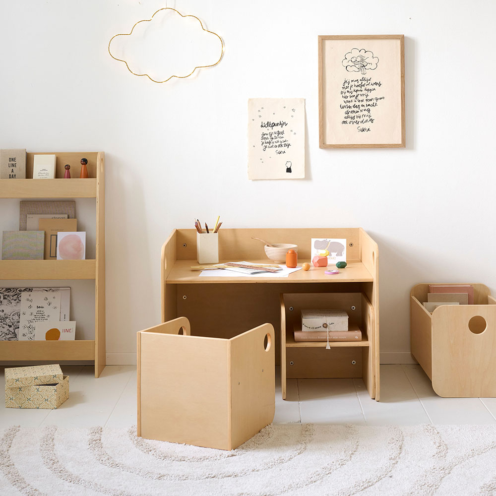 MONTESSORI TAFEL EN TWEE STOELEN «ELLIPSE» | NATUREL