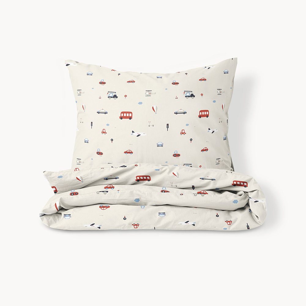 DEKBEDOVERTREKSET 140 X 200 CM «VEHICLES» | BEIGE