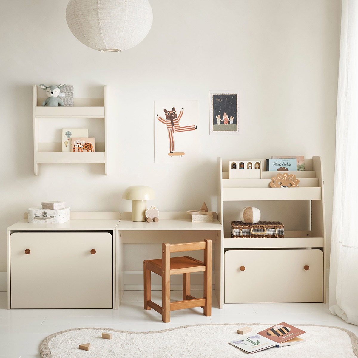 Montessori Bücherregal mit Schublade «Lune» | Beige