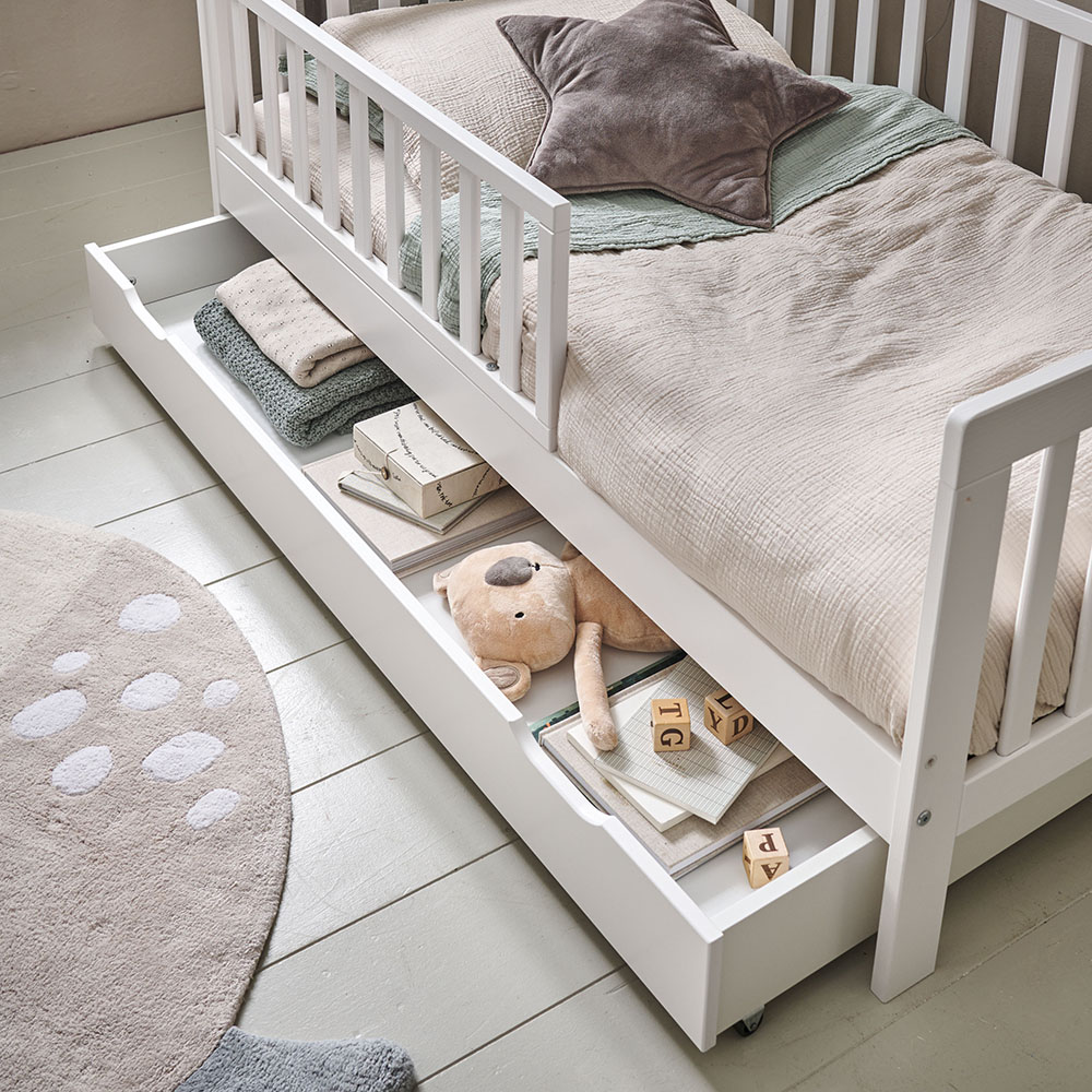 Bett Unterbett Schublade 70x140 cm für Kleinkinderbetten in Weiß