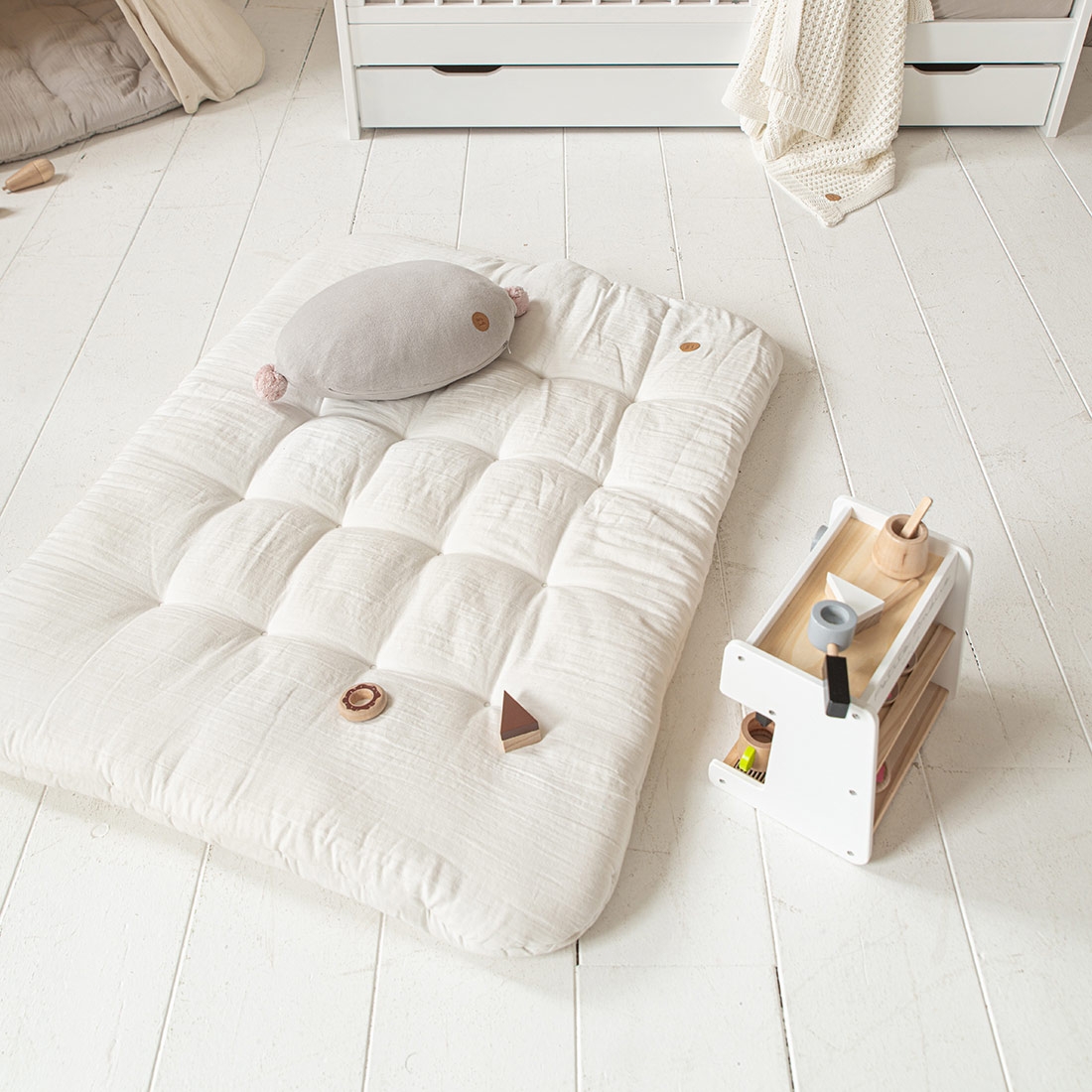 Gevoerd speelmat baby 110x85cm | Biscuit | organic cotton | Wit