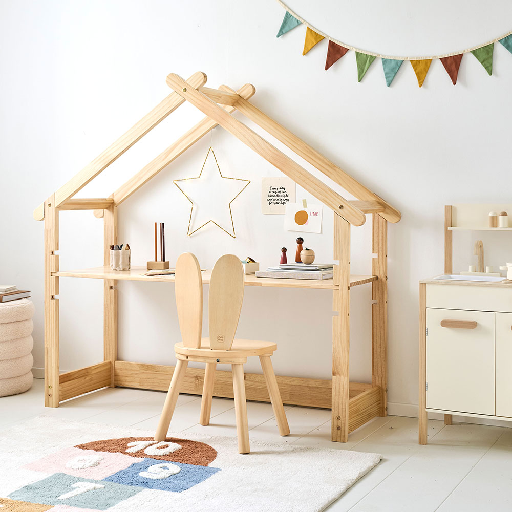 QHENS Houten Kinderstoel, 1 6 Jaar, Massief Van Hout, Zithoogte 25 Cm Met Konijnenoren Rugleuning En Antislip Stickers Cadeaus Voor Kinderen 659613203