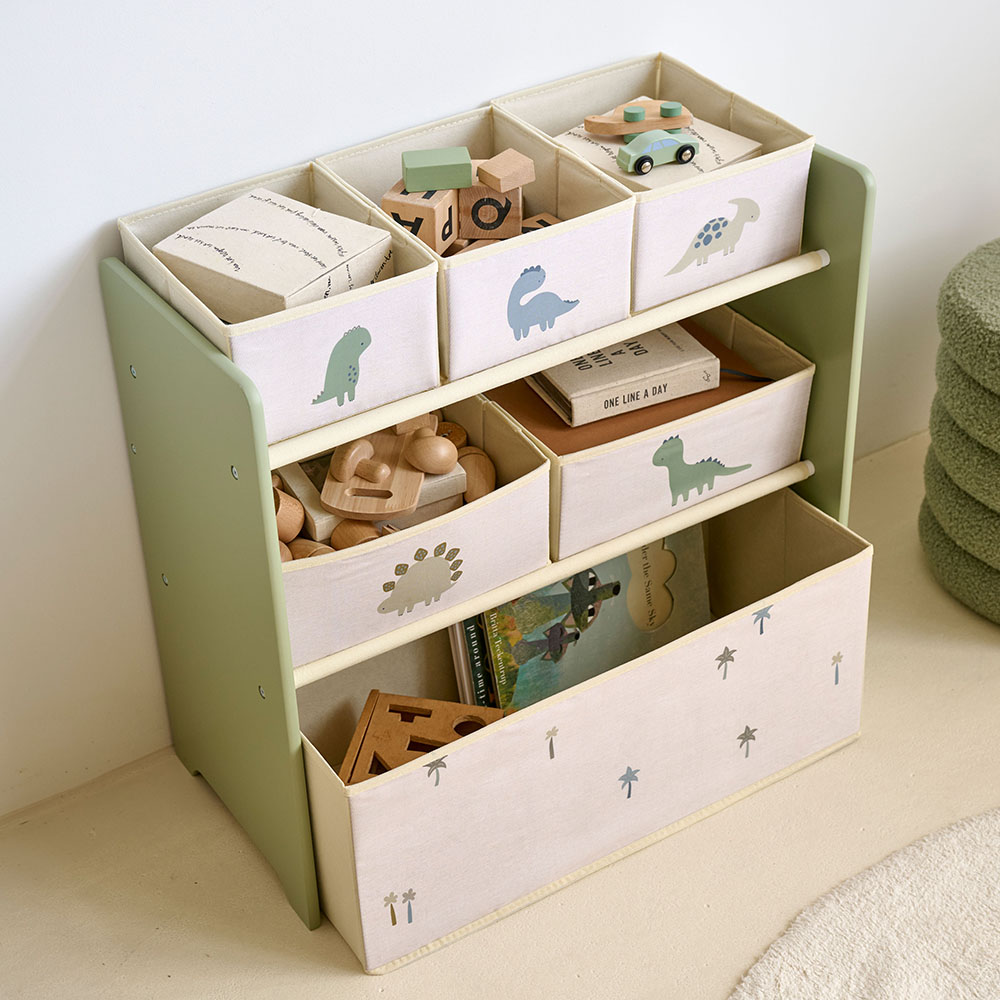Kids storage unit with boxes «Dino» | Green