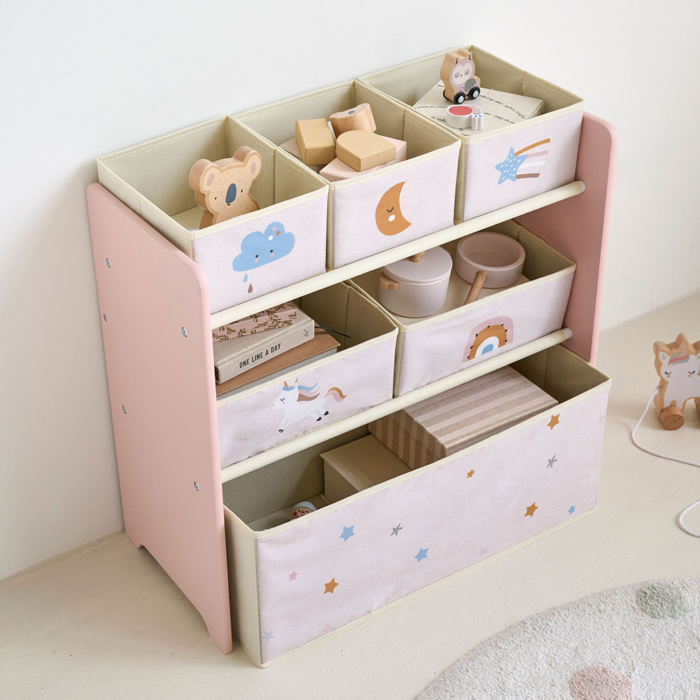 Kids storage unit with boxes «Lara» | Pink