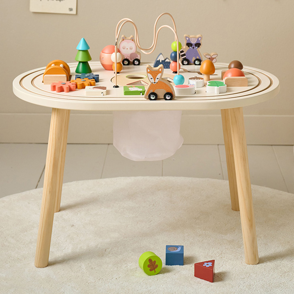 Table d'activité Forêt multicolore avec circuit de train et jeux sensoriels pour enfants