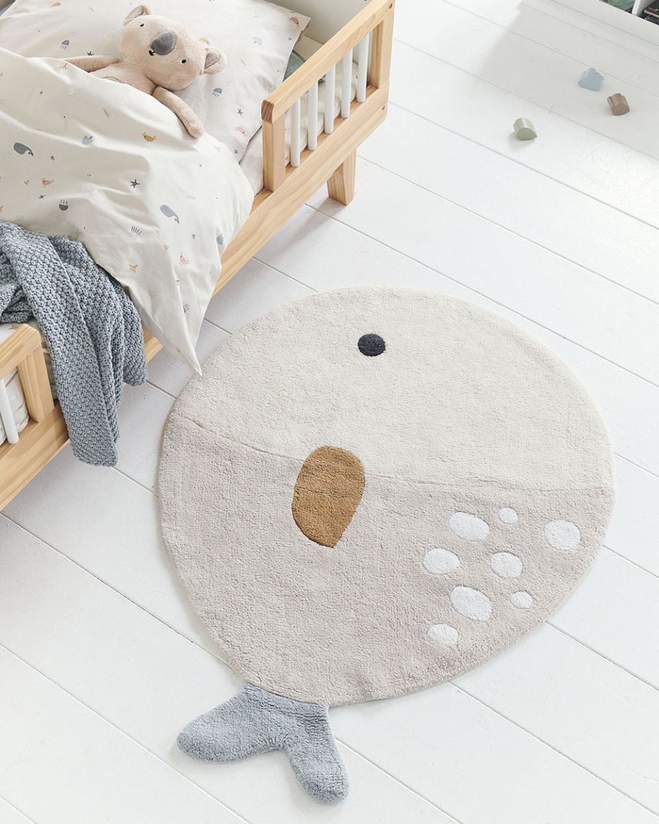 Tapis chambre bébé coton 85x110cm - Poisson | beige