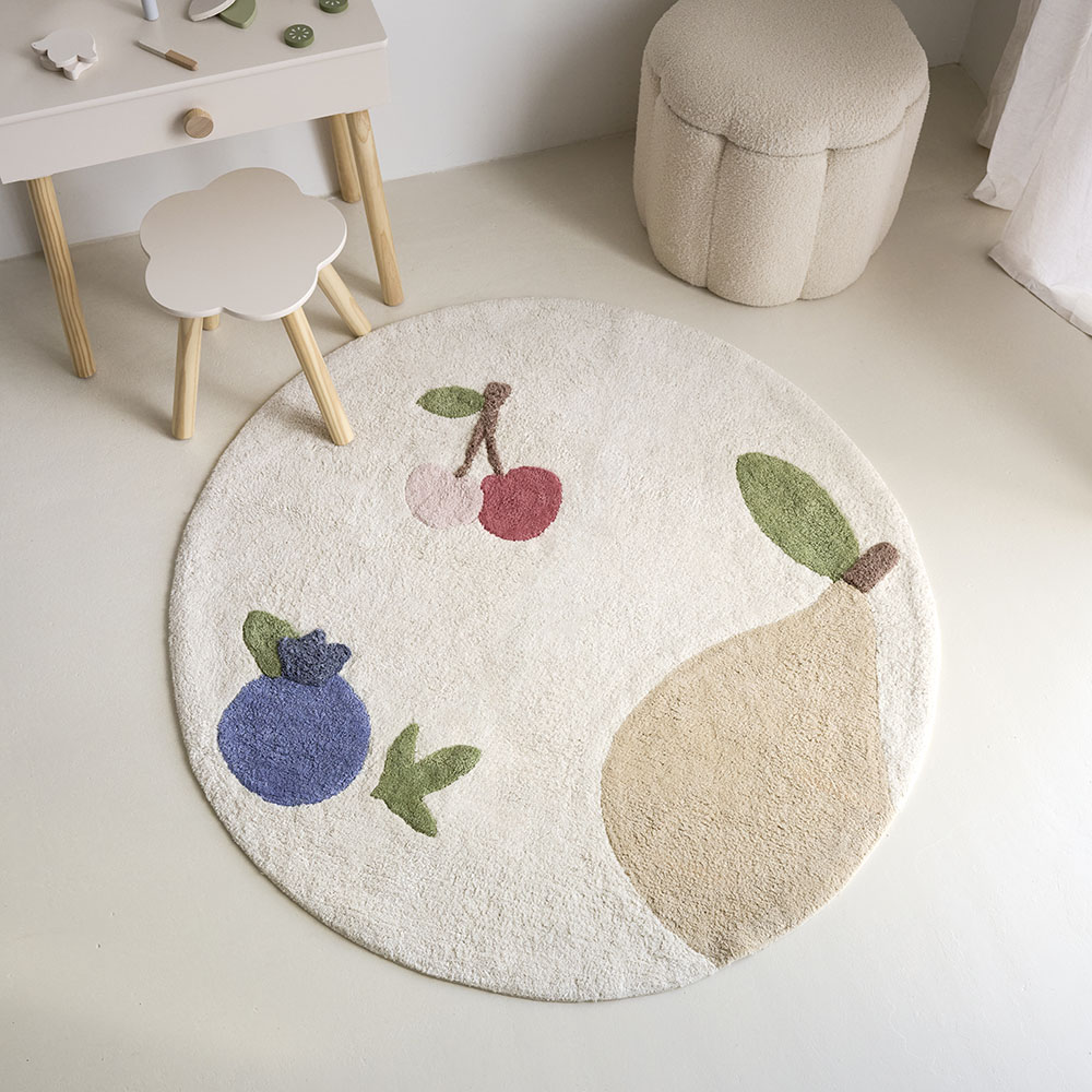 Tapis rond enfant lavable | Ø110 cm | Fruits