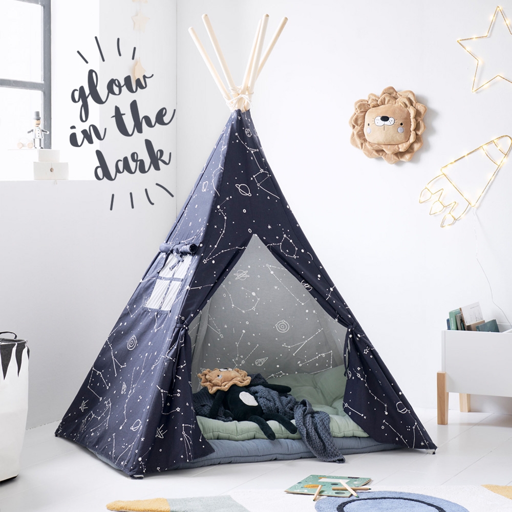 Tipi speeltent Glow in the dark - zwart