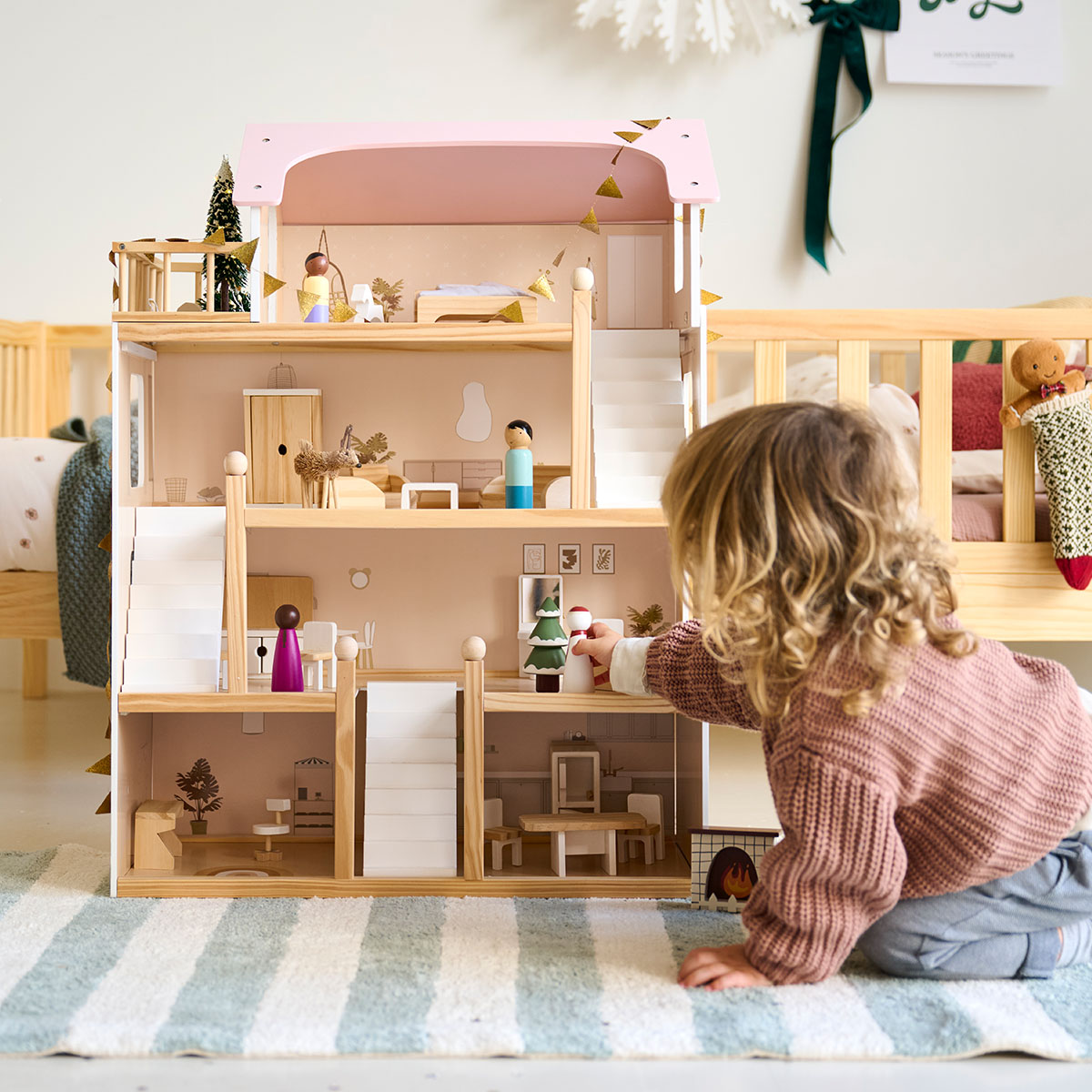 MAISON DE POUPÉE BOIS XL + INCL.19 ACCESSOIRES | «LA LYONNAISE»