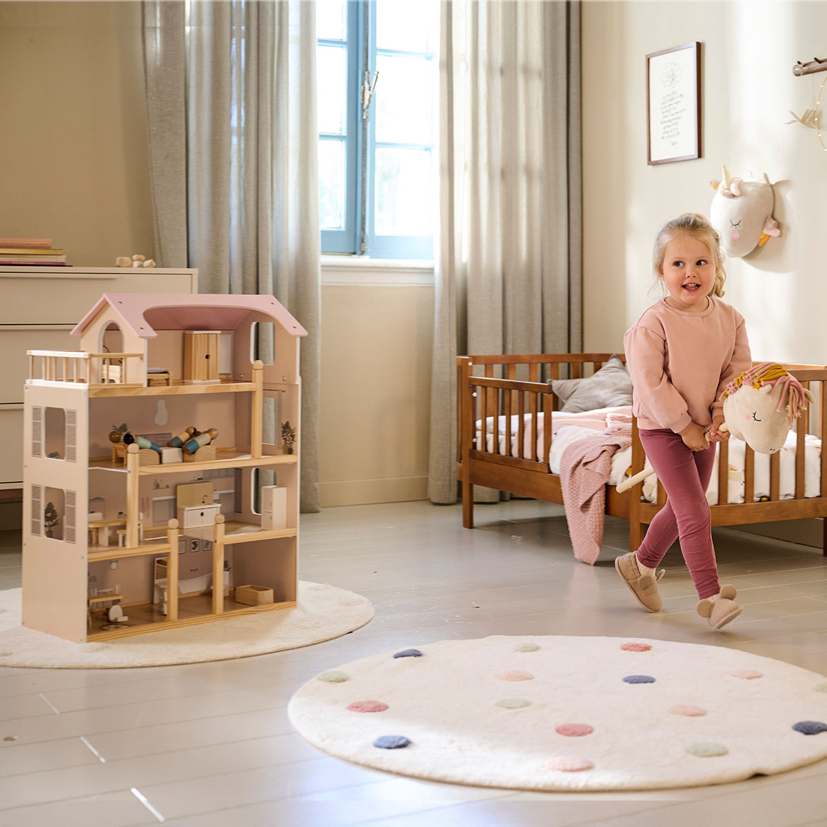 Houten poppenhuis «Campagne» en beige ️ Petite Amélie