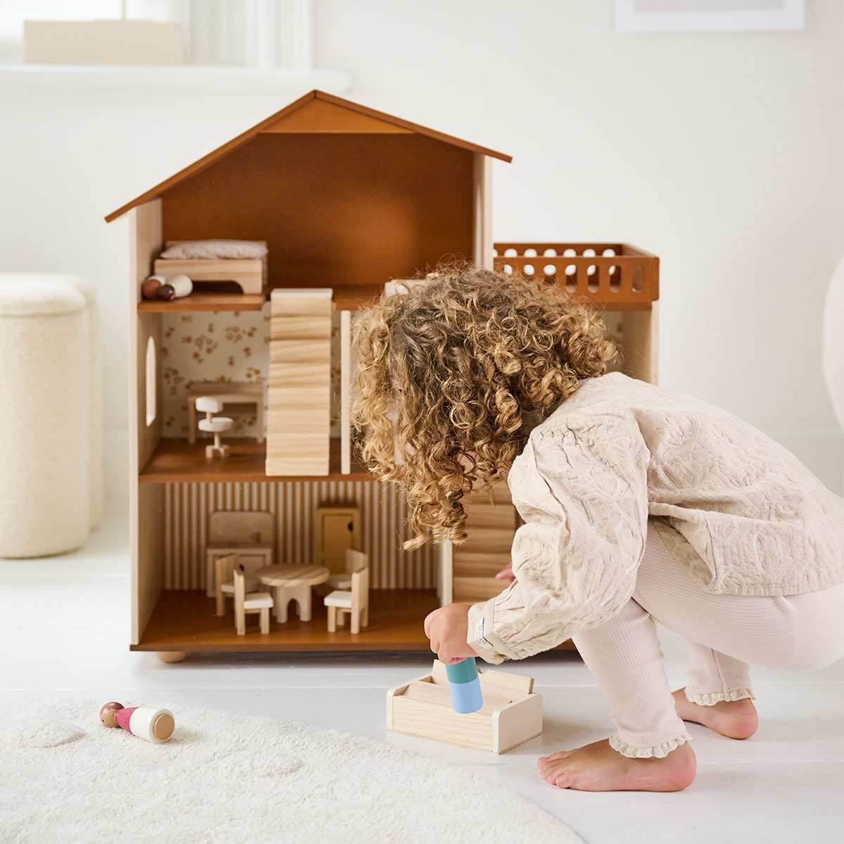 Houten poppenhuis «Noyer» | incl. 19-delige meubelset | 66 cm | Walnoot