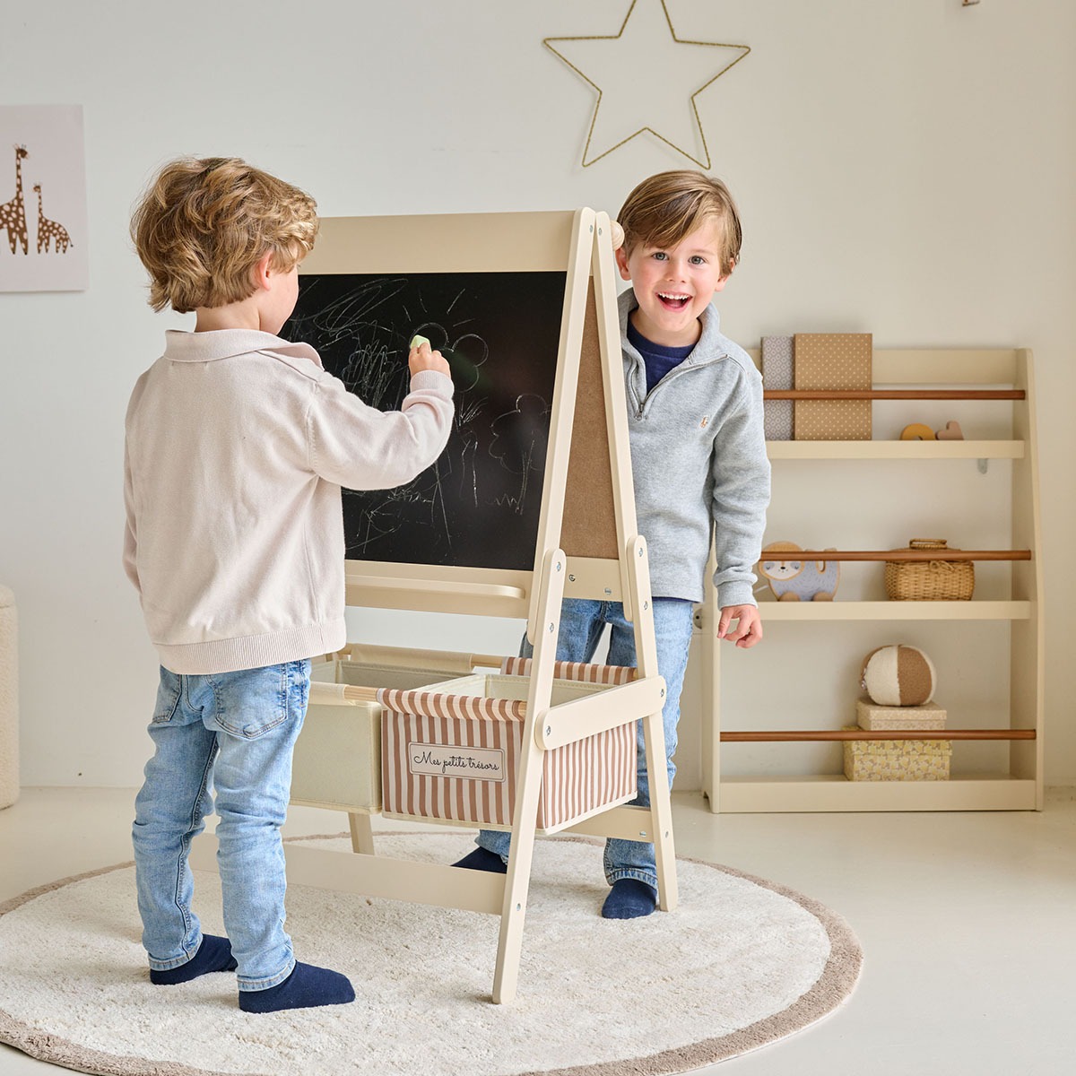Tableau enfant magnétique 3-en-1 accessoires incl. | Beige