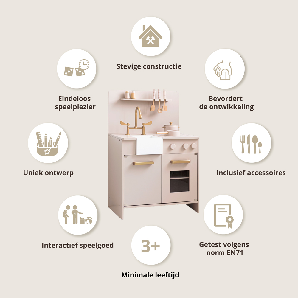 GOPLUS Kinderkeuken van hout, speelkeuken met realistisch licht en geluid, watercirculatiesysteem, wasmachine en accessoires, speelgoedkeuken, rollenspel met afzuigkap voor kinderen vanaf 3 jaar
