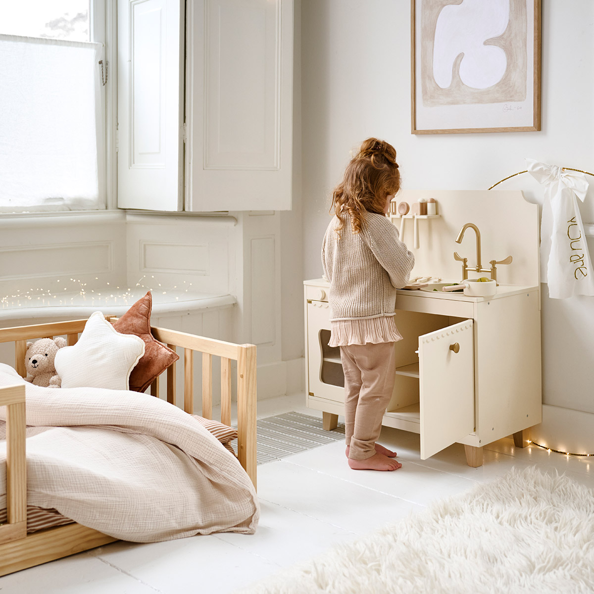 Cuisine en bois enfant «Sorbier» | 13 accessoires incl. | Beige clair