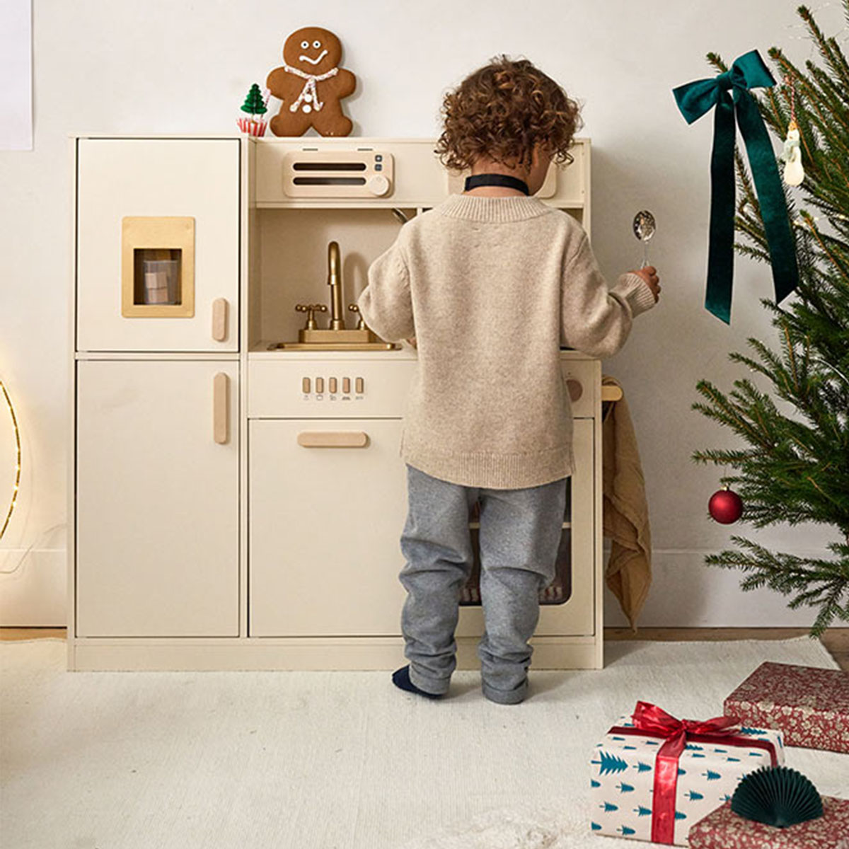 Houten speelkeuken XL «Noisette» | Met 9 accessoires | Beige