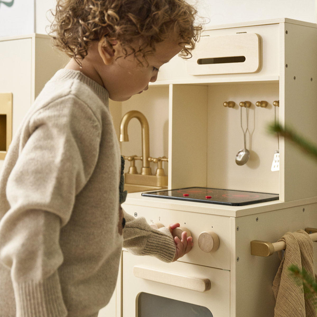 Houten speelkeuken XL «Noisette» | Met 9 accessoires | Beige