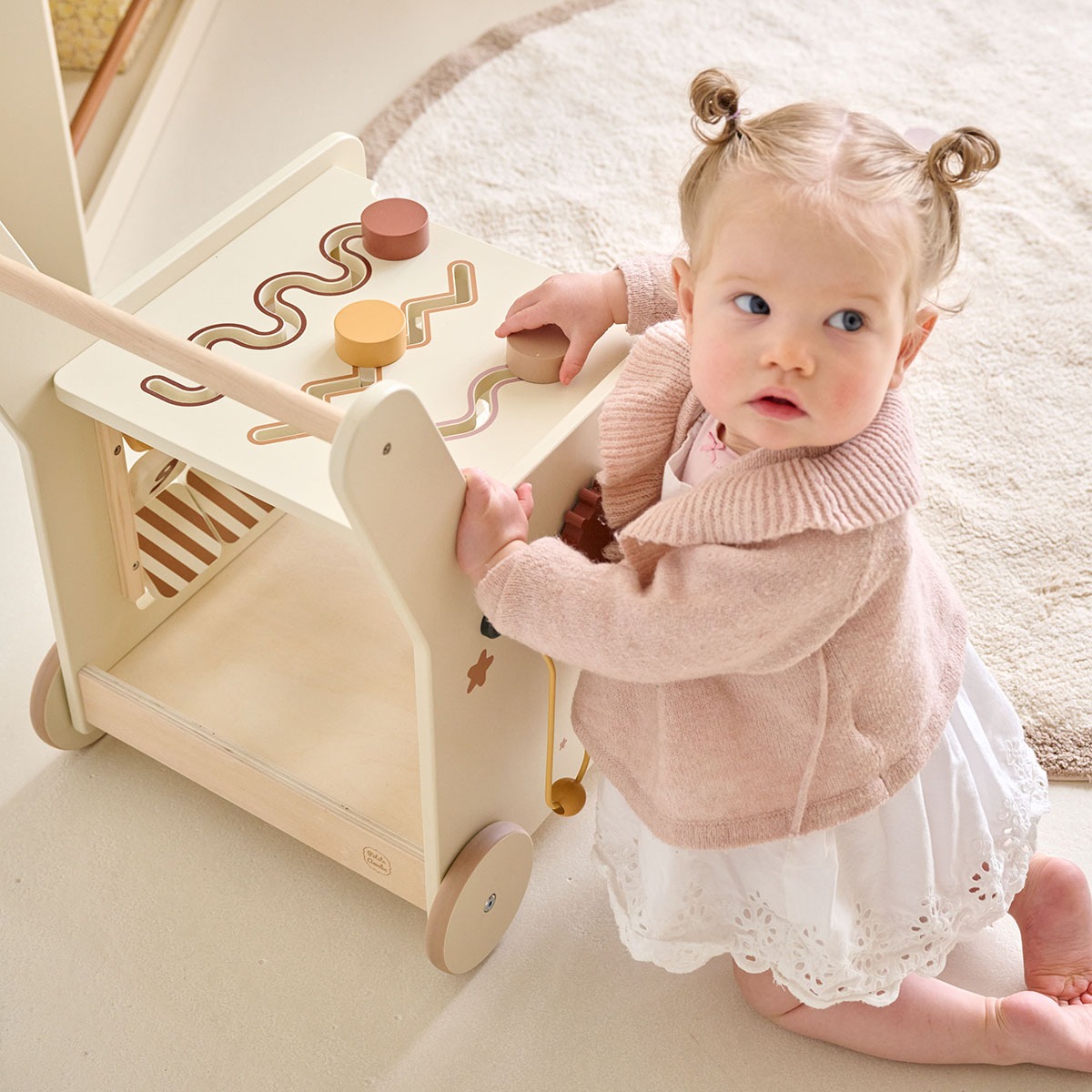 Chariot de marche en bois «Étoile» | Beige