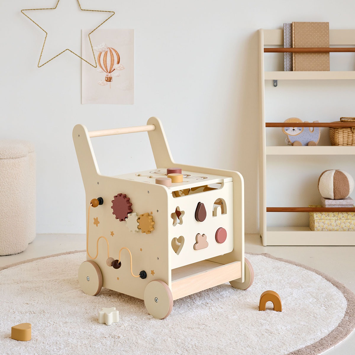 Chariot de marche en bois «Étoile» | Beige