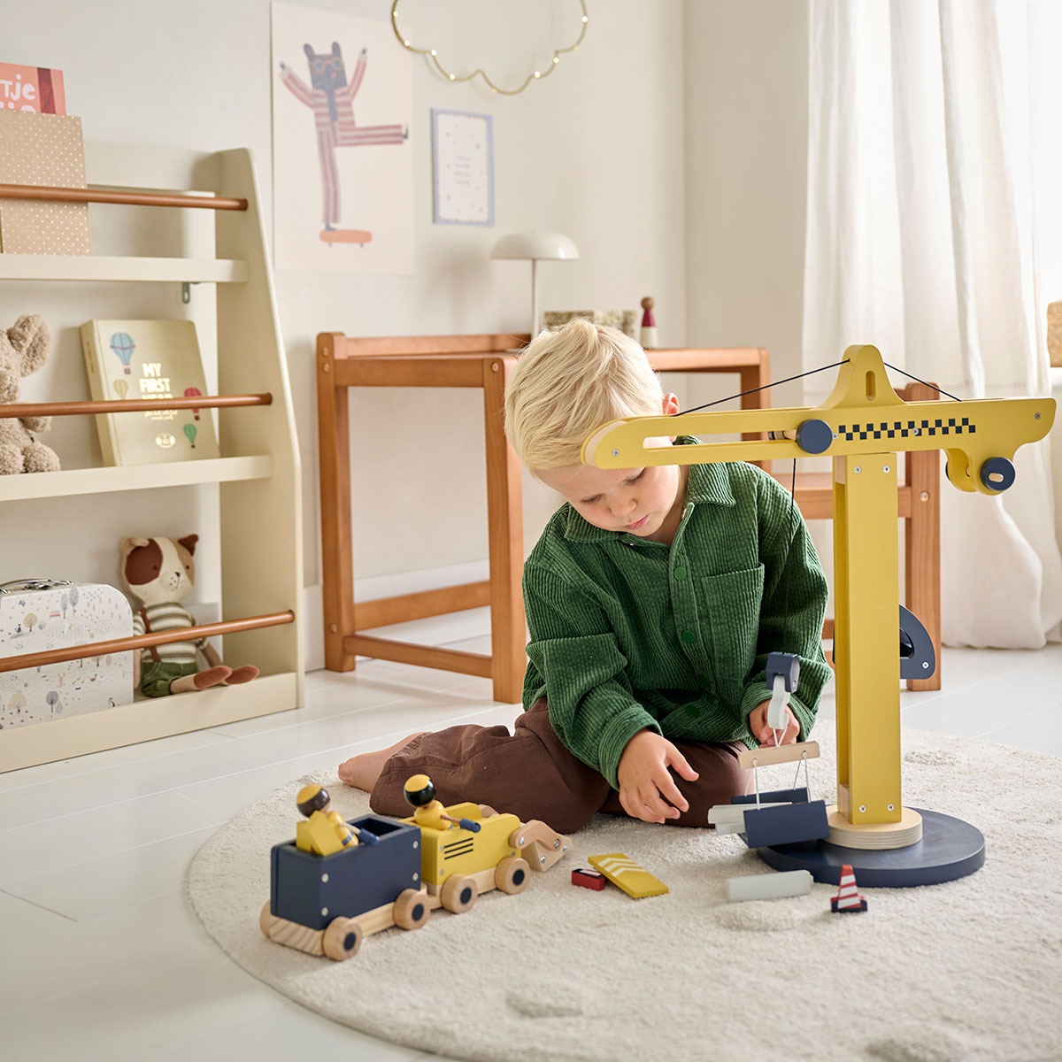 Speelgoed hijskraan incl. accessoires | Geel