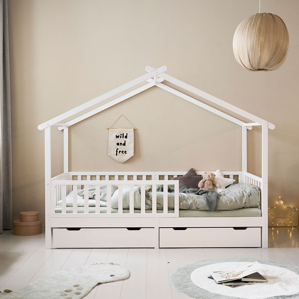 Set aus 2 Schubladen für Kinderbett / Einzelbett «Maison» | 90 x 200 cm | Weiss
