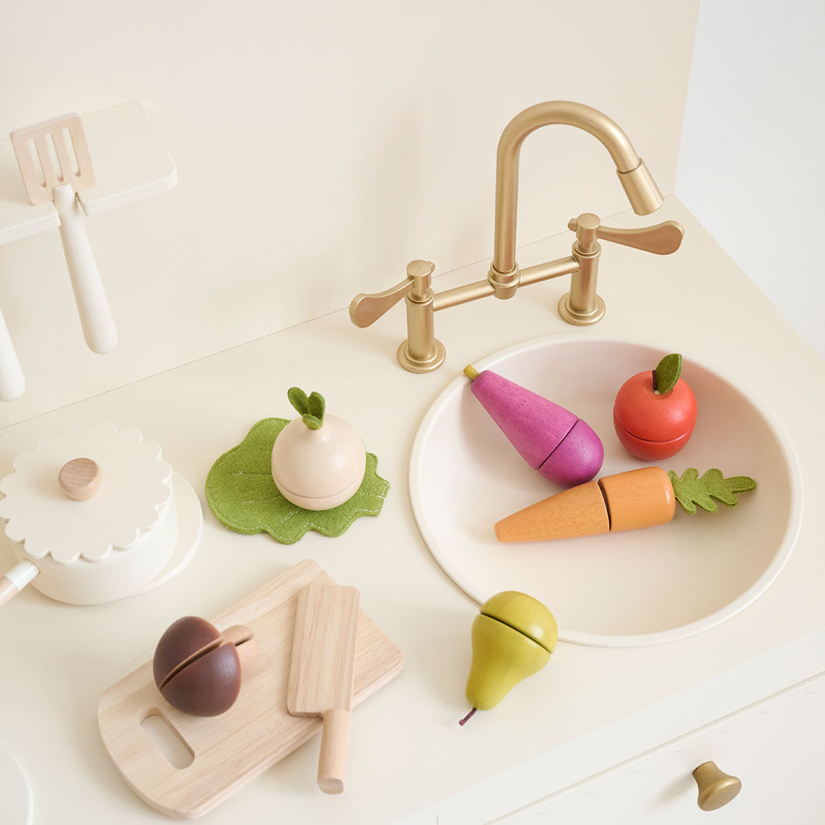Houten groenten en fruit set | Incl. snijplank en mes | 9-delig