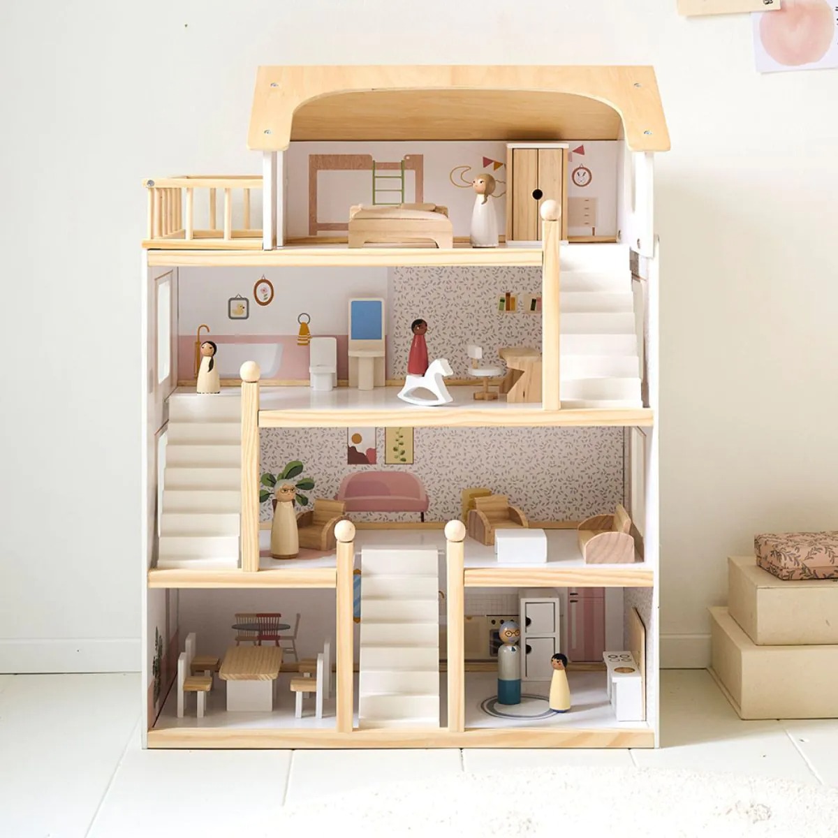 Houten poppenhuis speelgoed met meubels van Petite Amélie